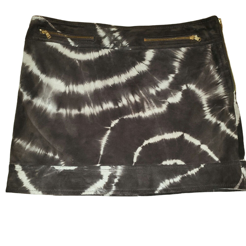 RACHEL ROY Suede Leather Mini Skirt Chocolate Brown Tie Dye Exposed Zip SZ0
